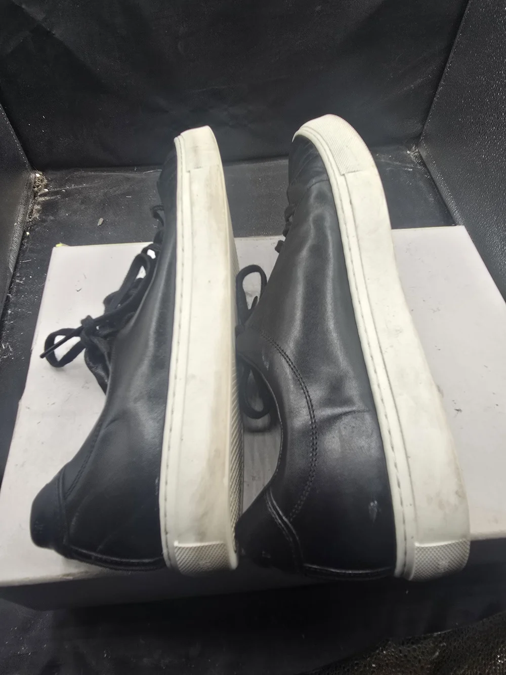 Cole‎ Haan Black Leather Low-Top Slip-On Sneakers with White Sole